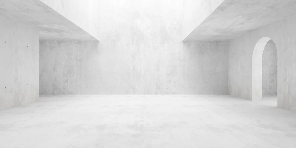 Abstract empty, modern concrete room with rounded door frame, ceiling openi.. Stock Illustration