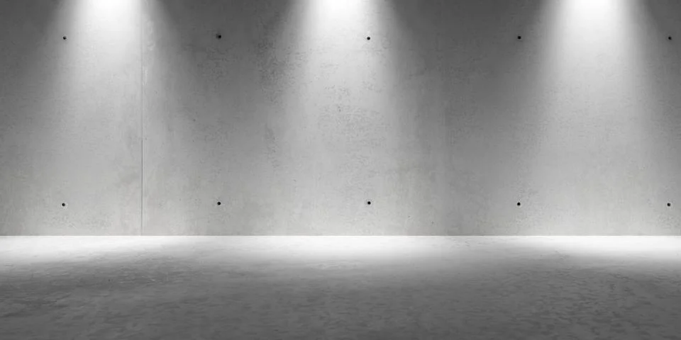 Abstract empty, modern concrete room with three downlight spots on the back.. Ilustración de archivo