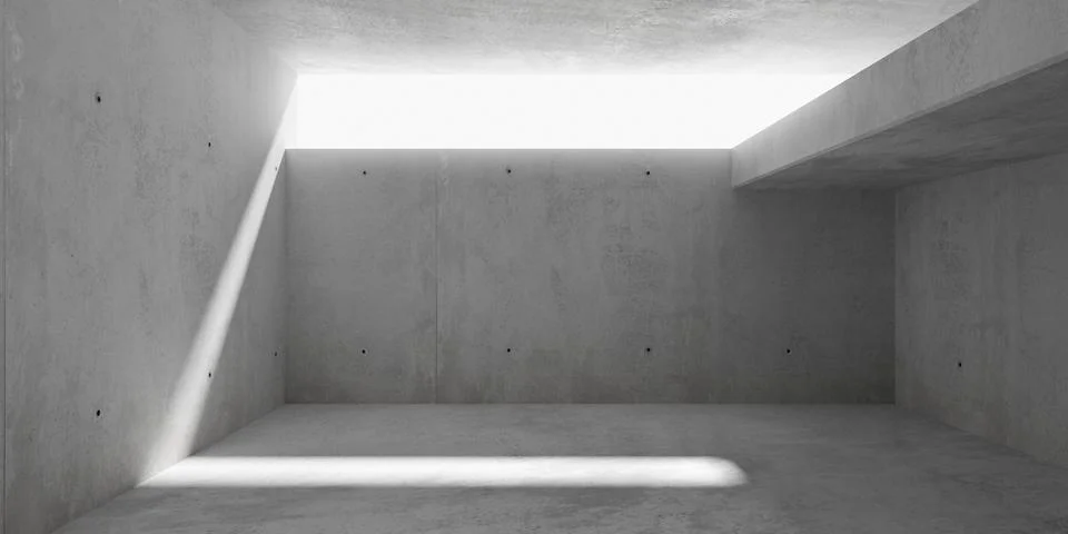 Abstract empty, modern concrete room with wide opening in the back top and .. Ilustración de archivo