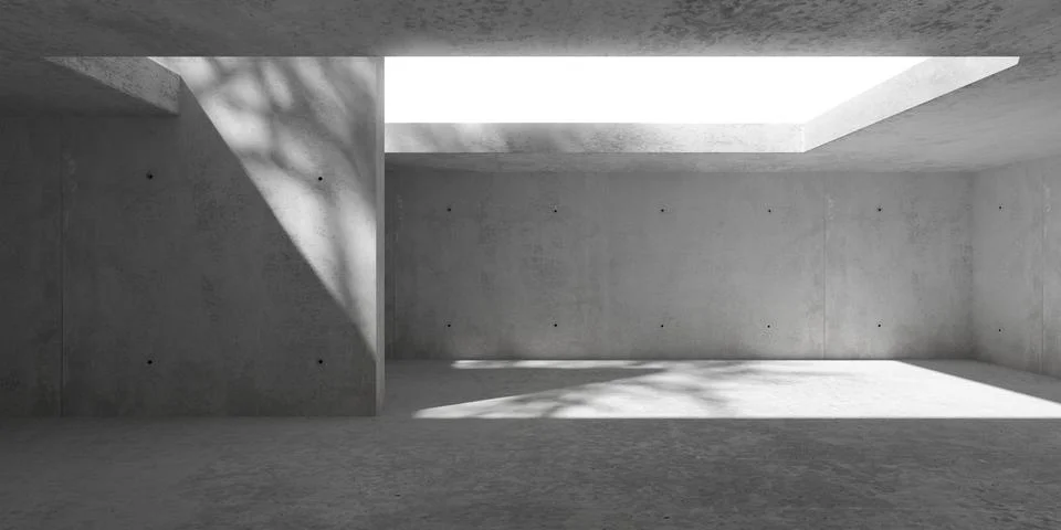 Abstract empty, modern concrete room with ceiling opening and divider wall .. Stock Illustration
