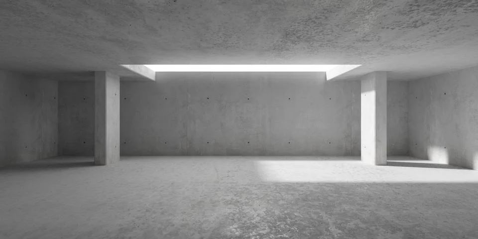 Abstract empty, modern concrete room with ceiling opening and beams on both.. Stock Illustration