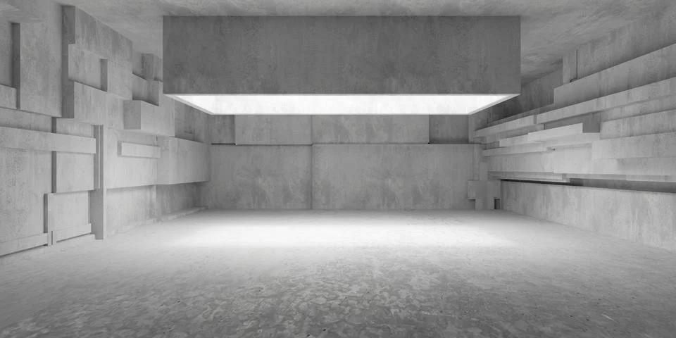 Abstract empty, modern concrete room with wide opening in the ceiling, offs.. Stock Illustration