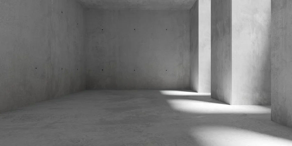 Abstract empty, modern concrete room with sunlight in the back, random offs.. Ilustración de archivo