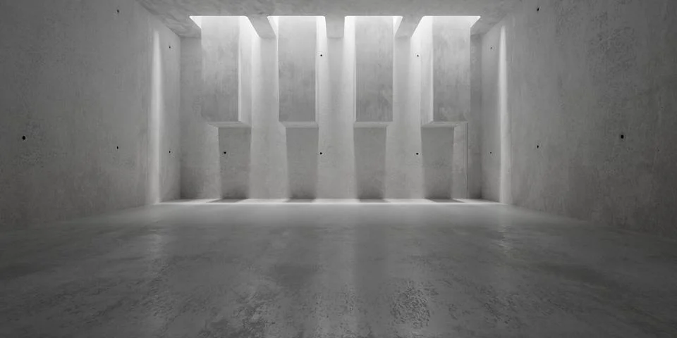 Abstract empty, modern concrete room with pillars in the back top and rough.. Ilustración de archivo