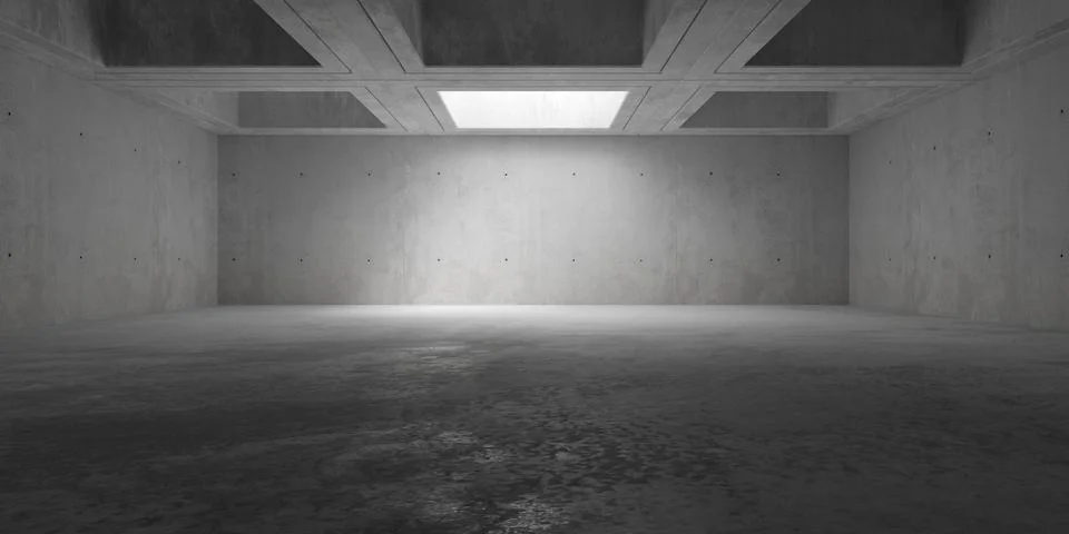 Abstract empty, modern concrete room with tiled ceiling, light in the back .. Ilustración de archivo