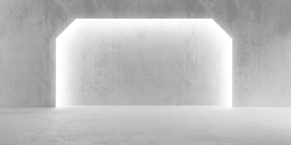 Abstract empty, modern concrete room with angled light border in the back w.. Ilustración de archivo