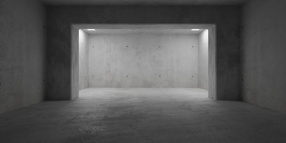 Abstract empty, modern concrete room with beam and pillars and fluorescent .. Stock Illustration