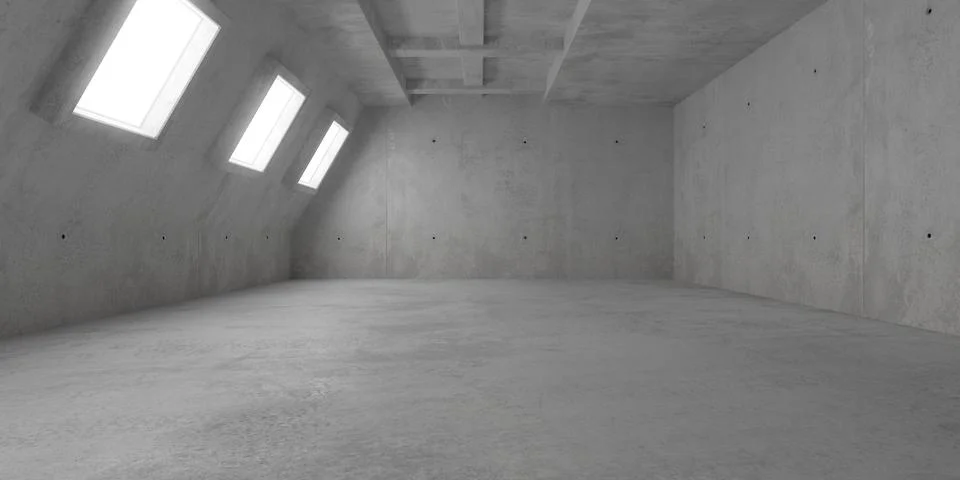 Abstract empty, modern concrete room with row of angled square light window.. Ilustración de archivo