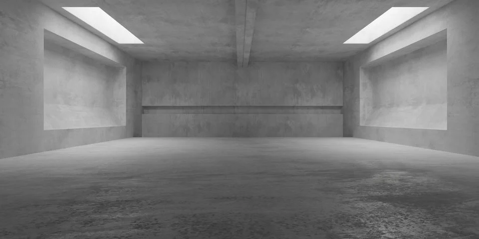 Abstract empty, modern concrete room with sloped recesses or niches left an.. Illustration