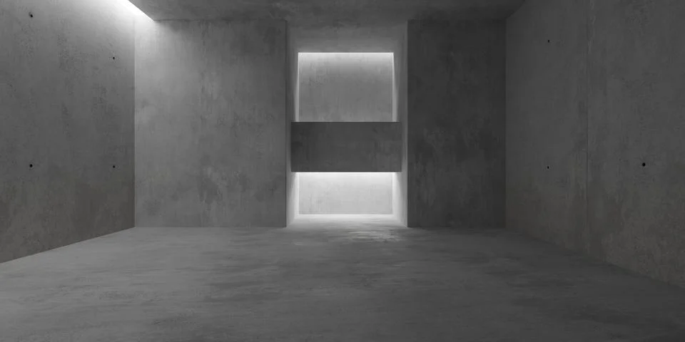 Abstract empty, modern concrete room with indirect lighting back and left a.. Ilustración de archivo
