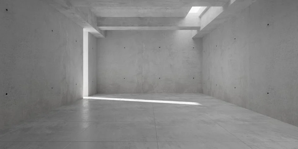 Abstract empty, modern concrete room with ceiling light shaft, narrow door .. Ilustración de archivo