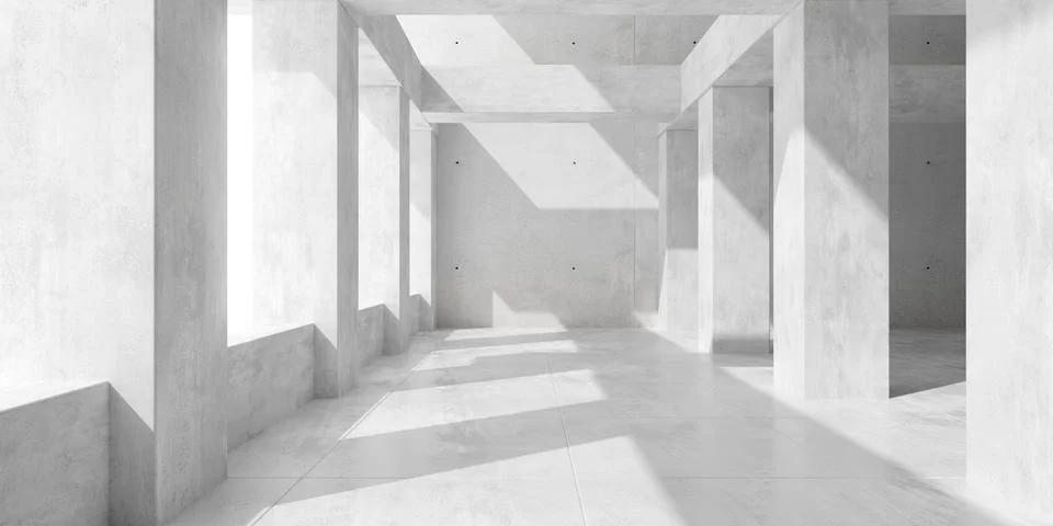 Abstract empty, modern concrete room with structure from pillars and beams .. Ilustración de archivo