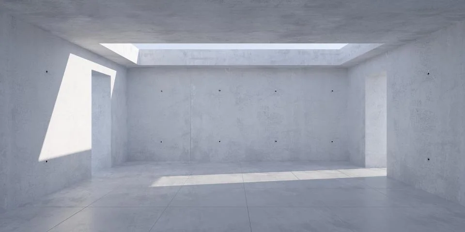 Abstract empty, modern concrete room doors left and right, open ceiling and.. Ilustración de archivo