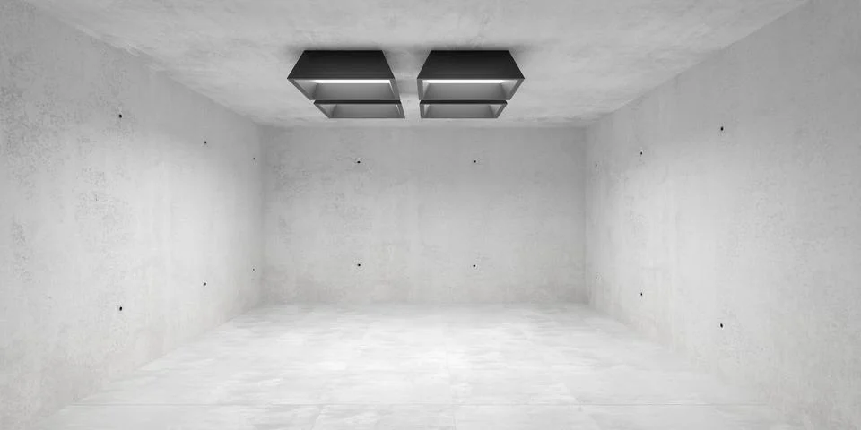 Abstract empty, modern concrete room with black ceiling spot lights and rou.. Stock Illustration