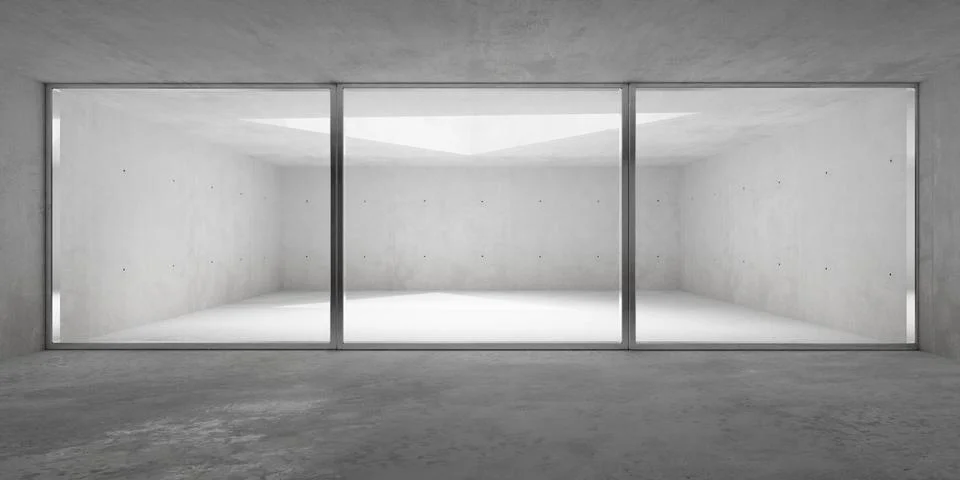 Abstract empty, modern concrete room with triangular ceiling opening, glass.. 스톡 일러스트