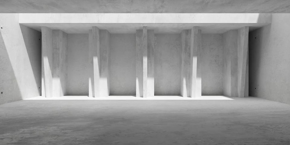 Abstract empty, modern concrete room with supporting pillars, ceiling openi.. Ilustración de archivo