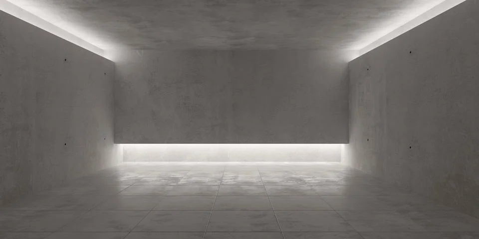 Abstract empty, modern concrete room with indirect lighting and tiled, shin.. Illustrazione stock