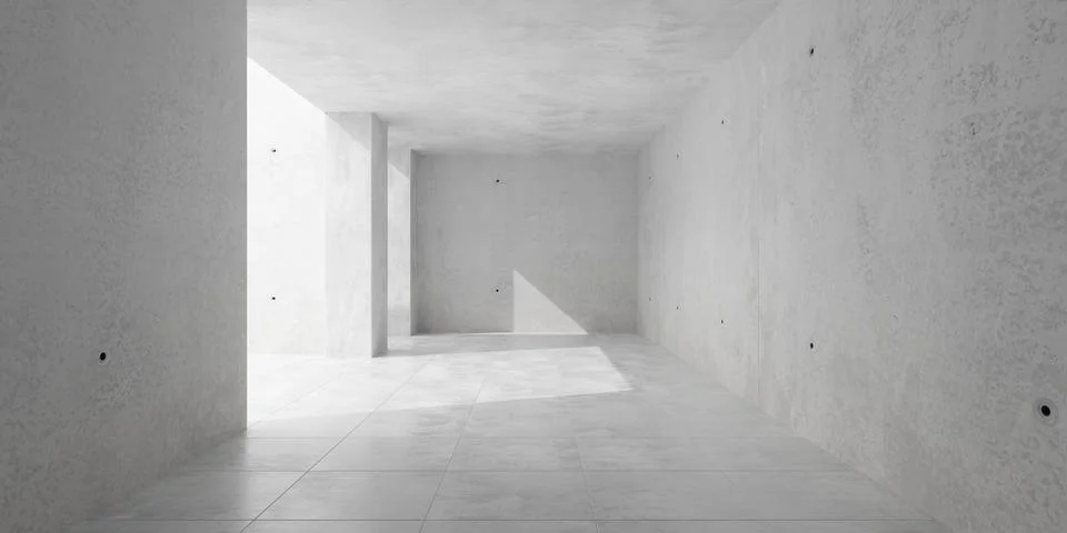 Abstract empty, modern concrete room with opening on the left, indirect sun.. Ilustración de archivo