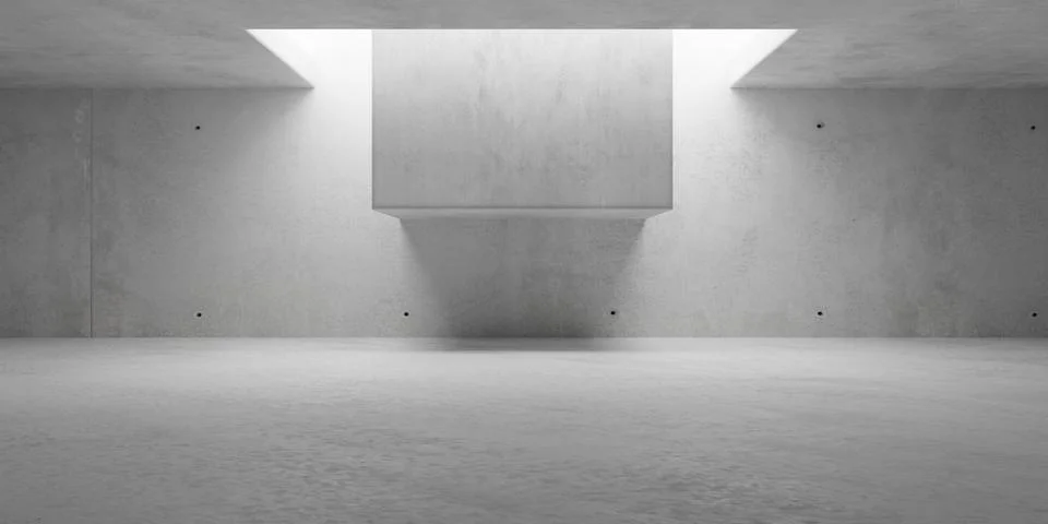 Abstract empty, modern concrete room with rectangular opening and floating .. Stock Illustration