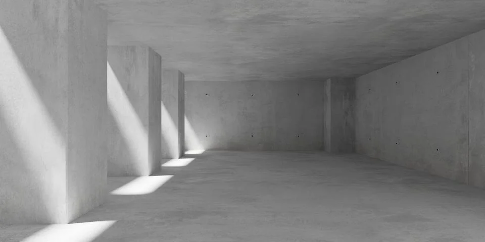 Abstract empty, modern concrete room with series of pillars, small windows .. Ilustración de archivo