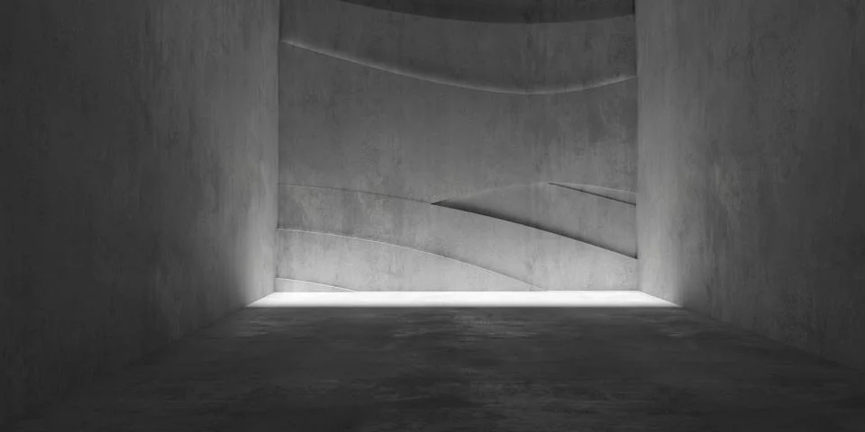 Abstract empty, modern concrete room with structured back wall, high ceilin.. Ilustración de archivo