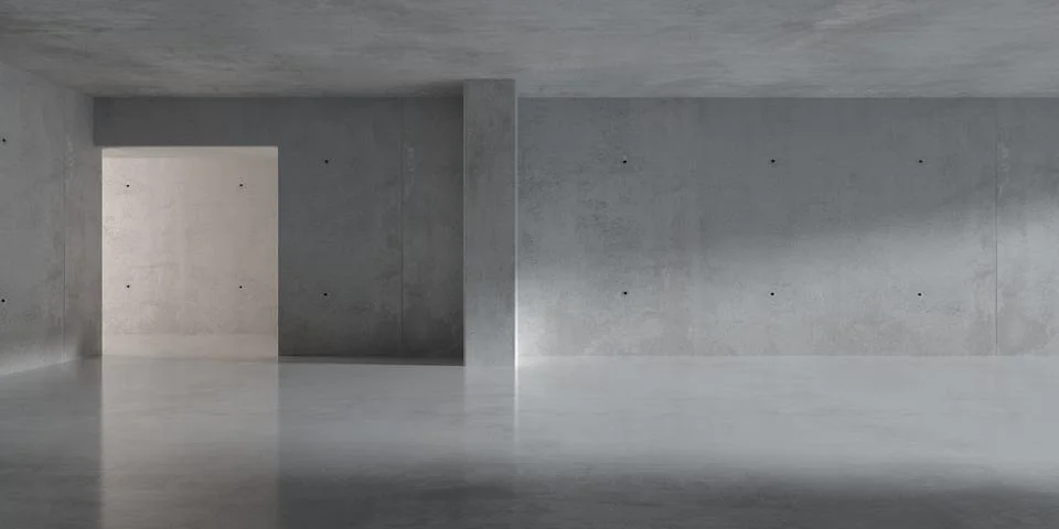 Abstract empty, modern concrete room with separated hallway or room, pillar.. Ilustración de archivo