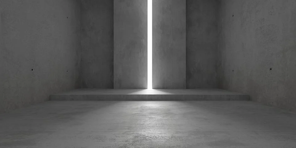 Abstract empty, modern concrete room with small light slit in the back wall.. Stock Illustration