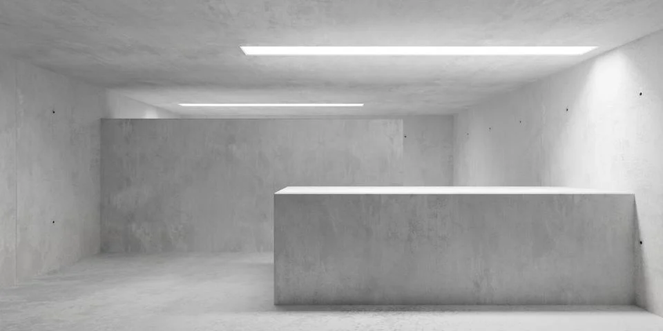 Abstract empty, modern concrete room with massive concrete counter, divider.. Stock Illustration