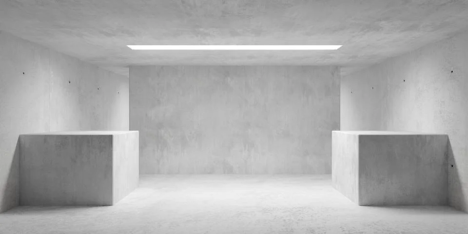 Abstract empty, modern concrete room with concrete counters, central divide.. Stock Illustration