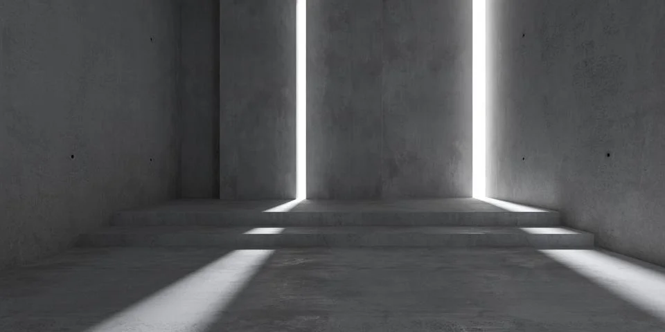 Abstract empty, modern concrete room with two light slits in the back and f.. Stock Illustration