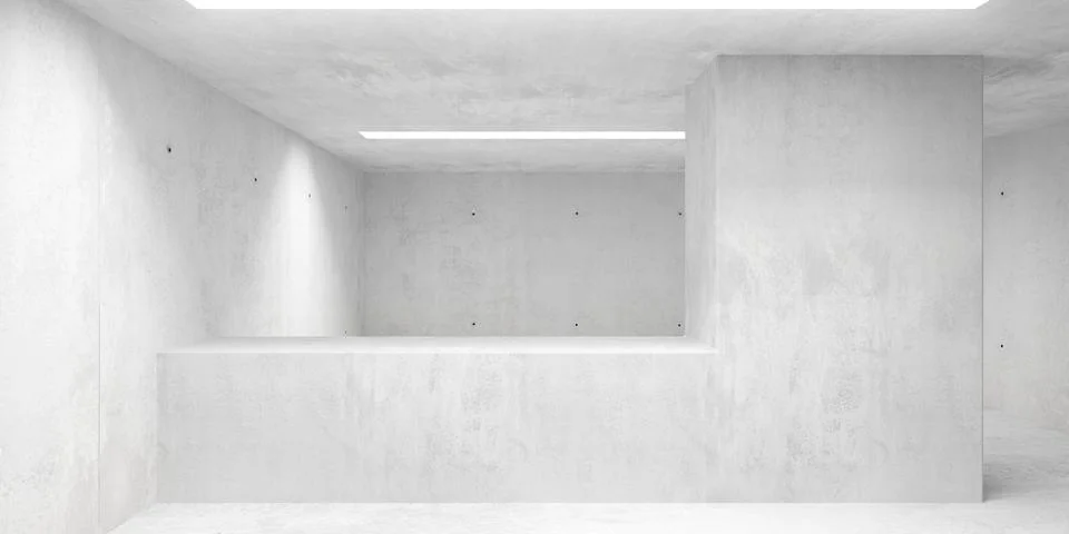 Abstract empty, modern concrete room with concrete counter divider and roug.. Stock Illustration