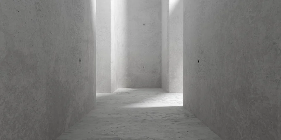 Abstract empty, modern concrete room or hallway crossing with high walls an.. Stock Illustration