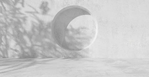 Abstract empty, modern concrete wall or room with round circular recess, ou.. Ilustración de archivo