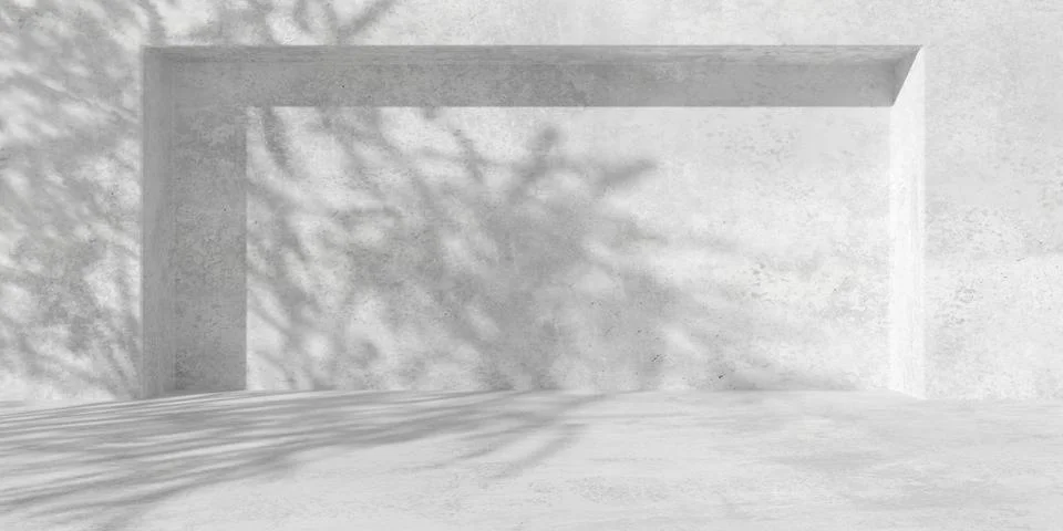 Abstract empty, modern concrete wall or room with wide rectangle recess wit.. Ilustración de archivo