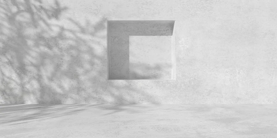 Abstract empty, modern concrete wall or room with square recess with daylig.. Ilustración de archivo