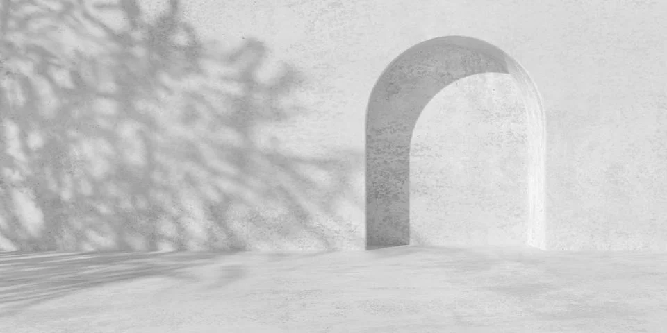 Abstract empty, modern concrete wall or room with rounded doorframe recess .. Stock Illustration