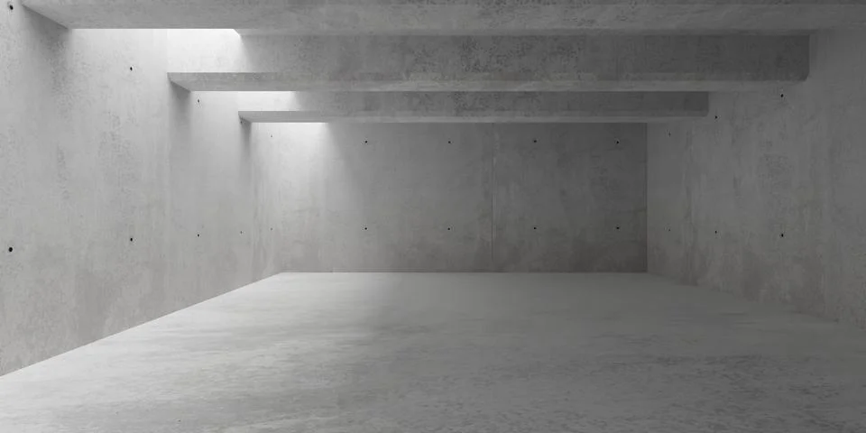 Abstract empty, modern concrete walls room with top light from left and ceili Stock Illustration