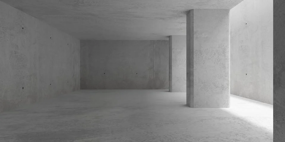 Abstract empty, modern concrete walls room with top light from right behind w Stock Illustration