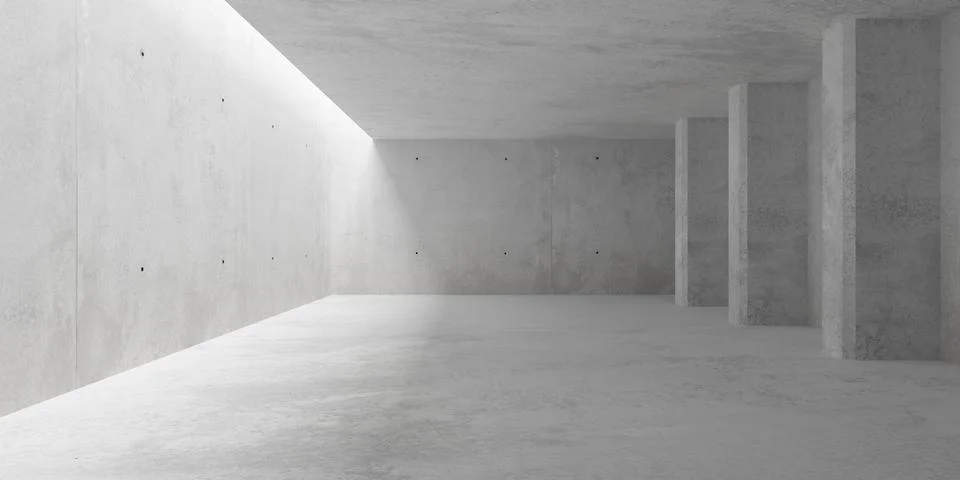 Abstract empty, modern concrete walls room with top light from left and wide  Stock Illustration