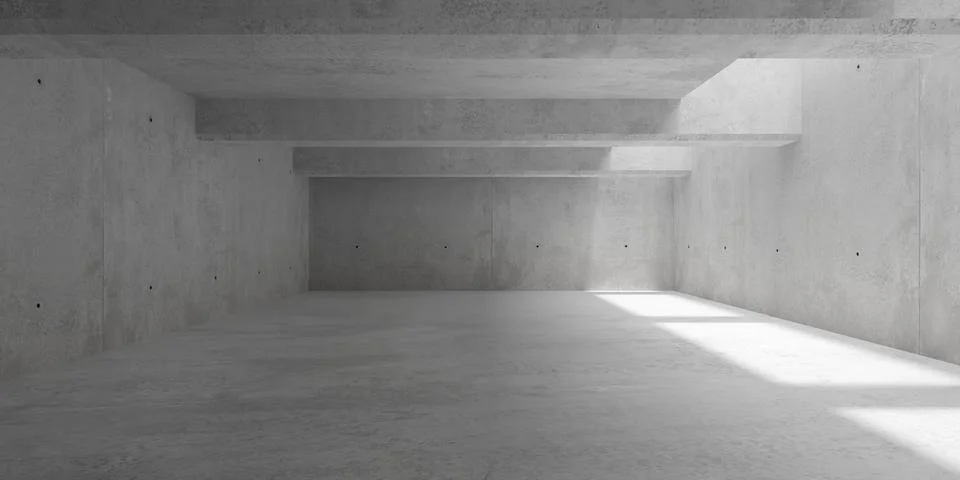 Abstract empty, modern concrete walls room with top light from right and hori Stock Illustration