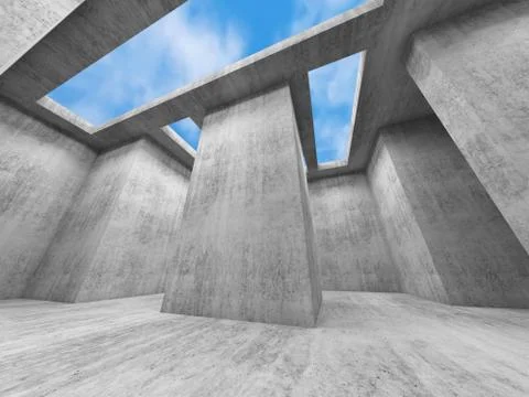 Abstract empty room interior wide angle view, 3d Stock Illustration