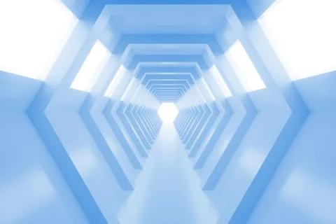 Abstract empty shining tunnel with light in the end. 3D Illustration. Stock Illustration