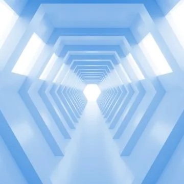 Abstract empty shining tunnel with light in the end. 3D Illustration. Stock Illustration