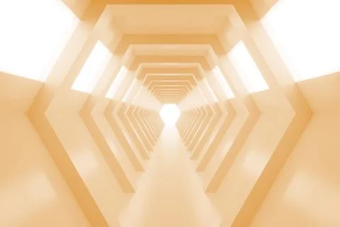 Abstract empty shining tunnel with light in the end. 3D Illustration. Stock Illustration