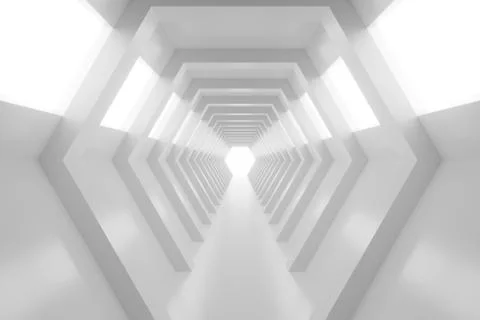 Abstract empty shining tunnel with light in the end. 3D Illustration. Stock Illustration