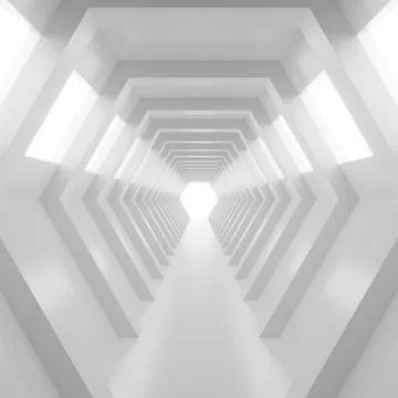 Abstract empty shining tunnel with light in the end. 3D Illustration. Stock Illustration
