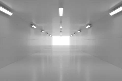 Abstract empty shining tunnel with light in the end. 3D Illustration. Stock Illustration