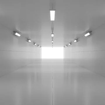 Abstract empty shining tunnel with light in the end. 3D Illustration. Stock Illustration