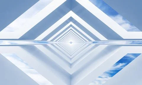 Abstract empty tunnel perspective with cloudy sky on a background. 3d Stock Illustration