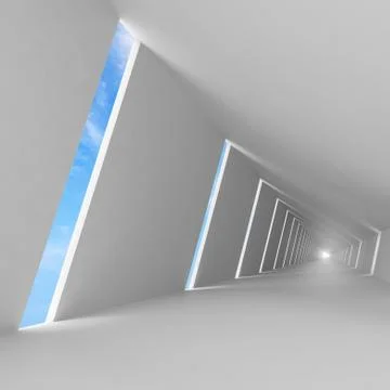 Abstract empty white 3d corridor interior background Ilustración de archivo